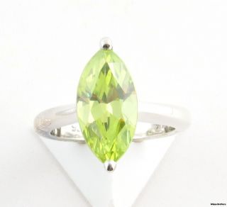 Peridot Green CZ Ring   Marquise Cut Cubic Zirconia Solitaire Sterling