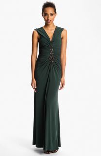 JS Boutique Embellished Front Ruched Jersey Gown