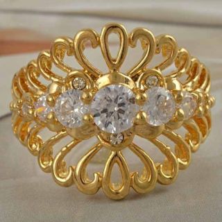 Vintage 9K Gold Filled CZ Openwork Womens Ring Size 7 W215