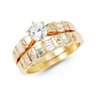 14k Yellow Gold Round CZ Solitaire Engagement Ring Set