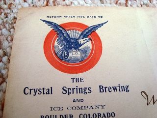 1901 Crystal Springs Brewing Envelope Colorado