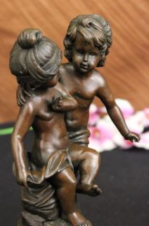  SIBLING PLAYING BRONZE SCULPTURE BY D. ANGERS STATUE FIGURE FIGURINE