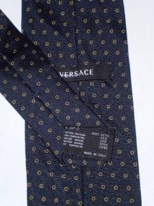 175 Versace Navy w Gold Circles Mens 3 4 Italy Twill Light Silk Tie
