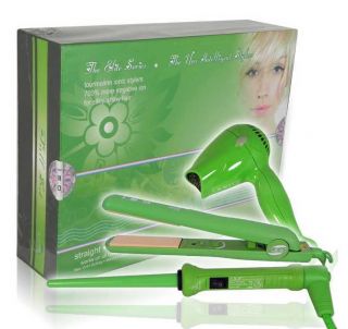  PRO FULL SET with HAIR STRAIGHTENER FLAT CURLING IRON BLOW DRYER Green