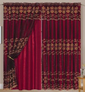 of 2 Melanie Embroidered Lined Curtains with Attached Valance