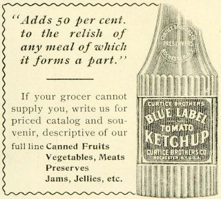 1897 Ad Curtice Blue Label Tomato Ketchup Condiments Vegetable Bottle