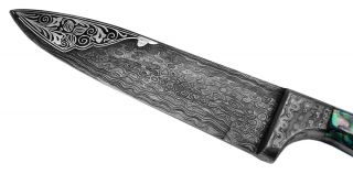  handmade damascus chef kitchen knife with silver work abalone handle