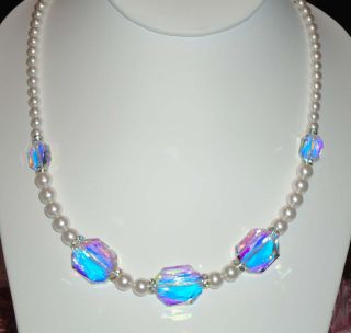 swarovski graphic ab crystal teardrop and pearl bridal necklace