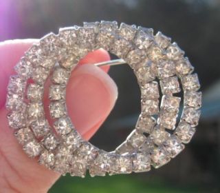 Vintage Circles Clear Rhinestone Silver Brooch Pin Sparkly 1950s