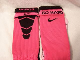 Custom Nike Elite Vapor Football Socks Pink with Black Stripes XL (12