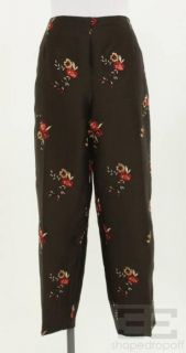 Dana Buchman 2 Pc Brown Floral Silk Embroidered Sleeveless Top & Pant