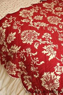 Cot de Rhone French Red Toile Ovrsize Queen Quilt Luxury Bedding Set