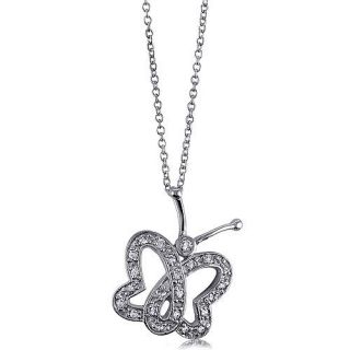 Sterling Silver Butterfly in CZ Pendant Necklace
