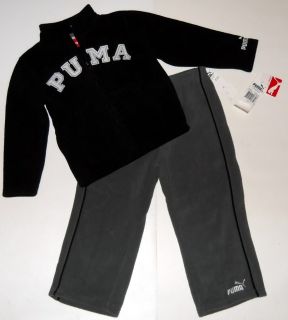  Outfit Boys 3T 2 PC Set Zip Jacket Pants Black Gray Fleece New