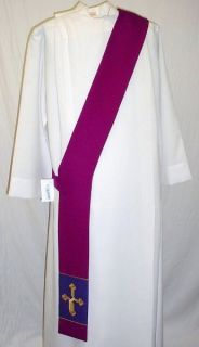 Clergy Catholic Deacon Stole Advent Purple w Is Cross
