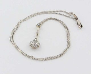 Antique Art Deco 14k White Gold Diamond Pendant Necklace Fine Vintage