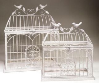  of 2 Victorian Style Decorative Nesting Bird Cages Whitewashed