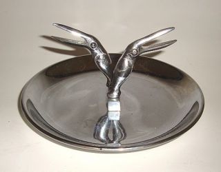 diameter Deco Chrome Ashtray with Twin Figural Bird Matchbook