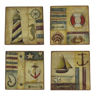 set of 4 nautical motif decorative square plates