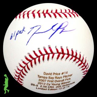David Price  1 Pick Signed Auto 2012 CY Young Award Baseball Ball