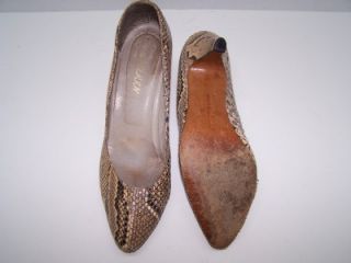 delman vintage tan brown snakeskin pumps shoes 10m