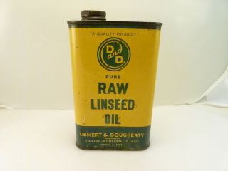 Vintage Demert Dougherty D and D Pure Raw Linseed Oil Advertising Tin