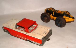 1950s Tin Friction Ford with Wind Up Racer Made in Japan