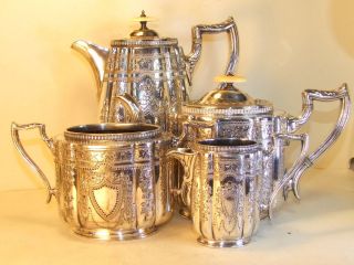 James Deakin Sons English Silvered Teapot Water Pot Sugar Bowl Cream