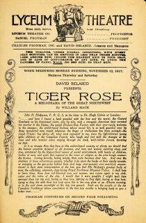 1917 Ad Tiger Rose David Belasco John Dickerson Calvin   ORIGINAL