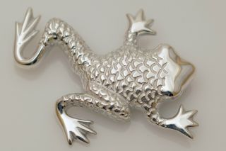 Designer Frog Brooch Pin .925 Solid Sterling Silver Handmade in Taxco