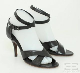 Veronique Branquinho Black Leather Ankle Wrap Heels Size 37