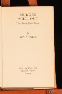 1950 Murder Will Out Roy Vickers First Edition Crime Stories
