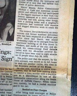Serial Killer David Berkowitz Son of Sam Capture Indictment 1977 NYC