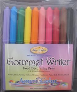  Gourmet Writer Food Color Decorating Pens Markers Set of 10 New