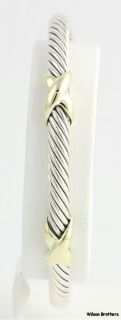 Authentic David Yurman Double X Cable Cuff Bracelet   Sterling Silver