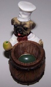 Pug Chef Dog Toothpick or Ring Holder Resin Figurine in Gift Box