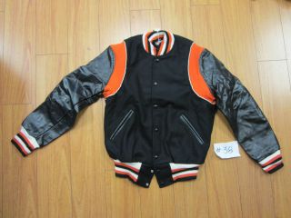 NOS letterman DEEs school wool leather jacket Sz 36 black orange 38