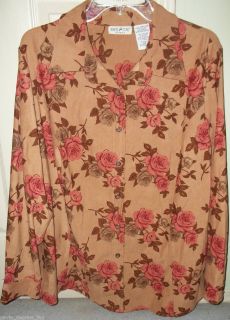 WOMENS PLUS 18W 20W WHITE STAG WOMAN LS SHIRT CAMEL ROSE FLORAL