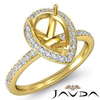 Diamond Vintage Engagement Ring Pear Semi Mount Halo Setting 14k Gold