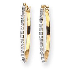 New 14k Gold Round Hinged Diamond Accent 1  Hoop Earrings