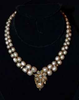 Vintage Signed De Mario 2 Strand Faux Baroque Pearl Necklace