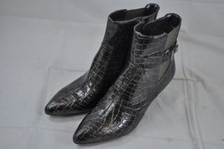 Anne Klein Dido Pewter Ankle Boot Zip Up Metallic Gator Print 10242 8