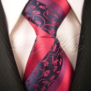 DENG YING Brand New Floral Red Blue Jacquard Woven Mens 100% Silk Ties