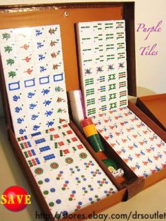 Full Sz Mahjong Game Set Heavy Tiles w Eng Menu Purple