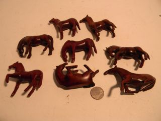 Vintage Japanese Hand Carved Wood Netsuke Horses