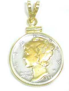   Dime Pendant w gold highlighted dime gold filled bezel and gift box