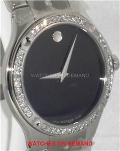 New Mens Movado SE 0605788 0 70ct Dimond Watch Stainless Steel Blk