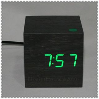 Mini Digital LED Wooden Wood Desktop Alarm Clock Black