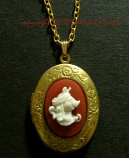 Vintage 80s Miss Piggy Cameo Gold Brass Locket Necklace