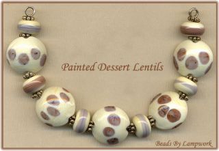 Ivory Painted Dessert Lampwork Beads Handmade Bead Set